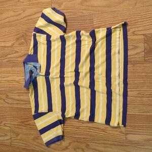 Vintage Mark Alexander Sport 90s striped yellow, purple and white polo, men's XL